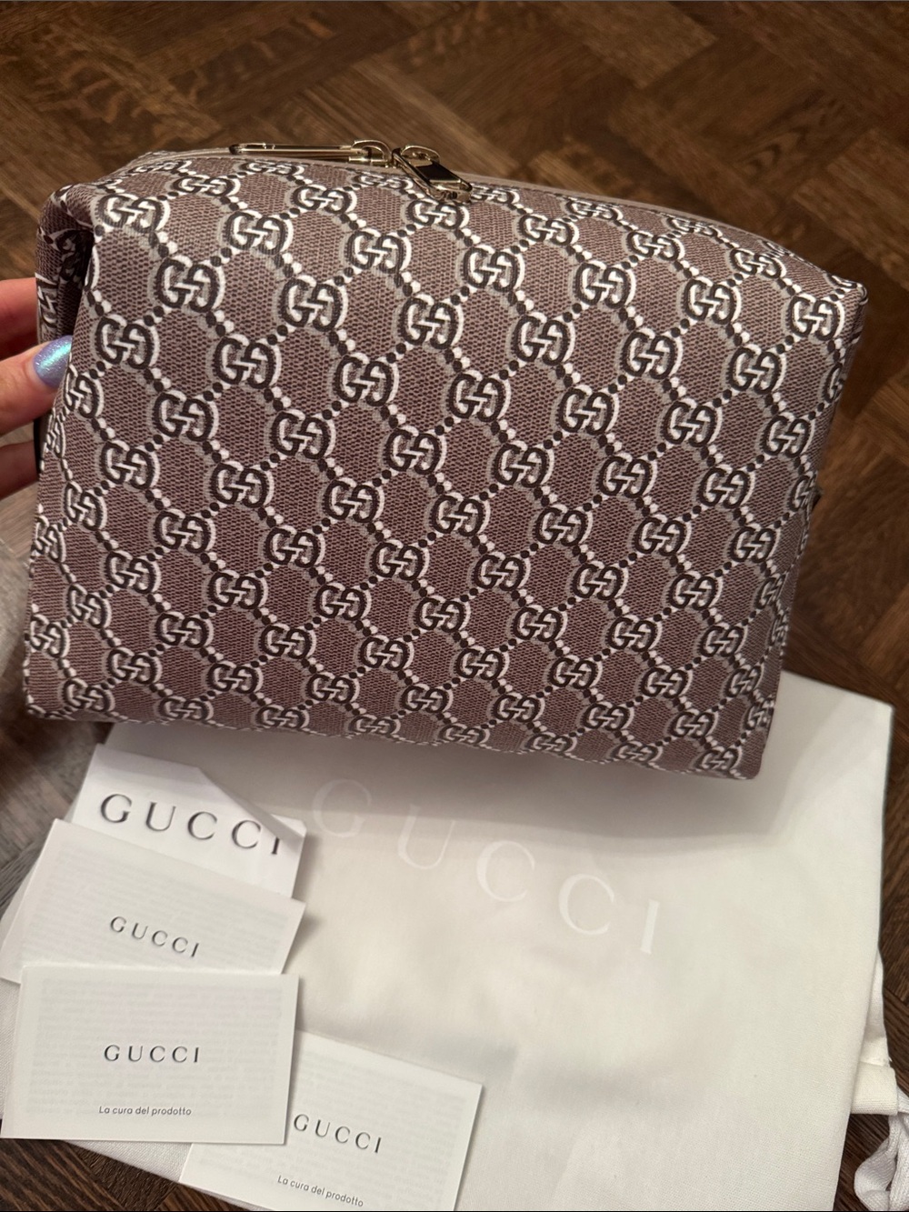 Gucci Toiletry Bag Pouch GG Monogram Zip Cosmetic Case size Large